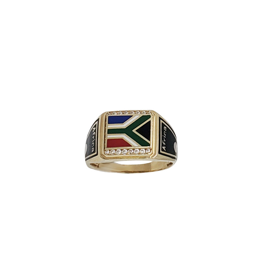 Enamel Africa Map Men Ring (14K)