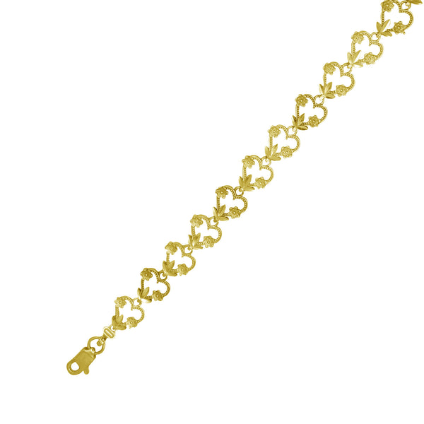 Diamond-Cut Floral Heart Fancy Lady Bracelet (14K)