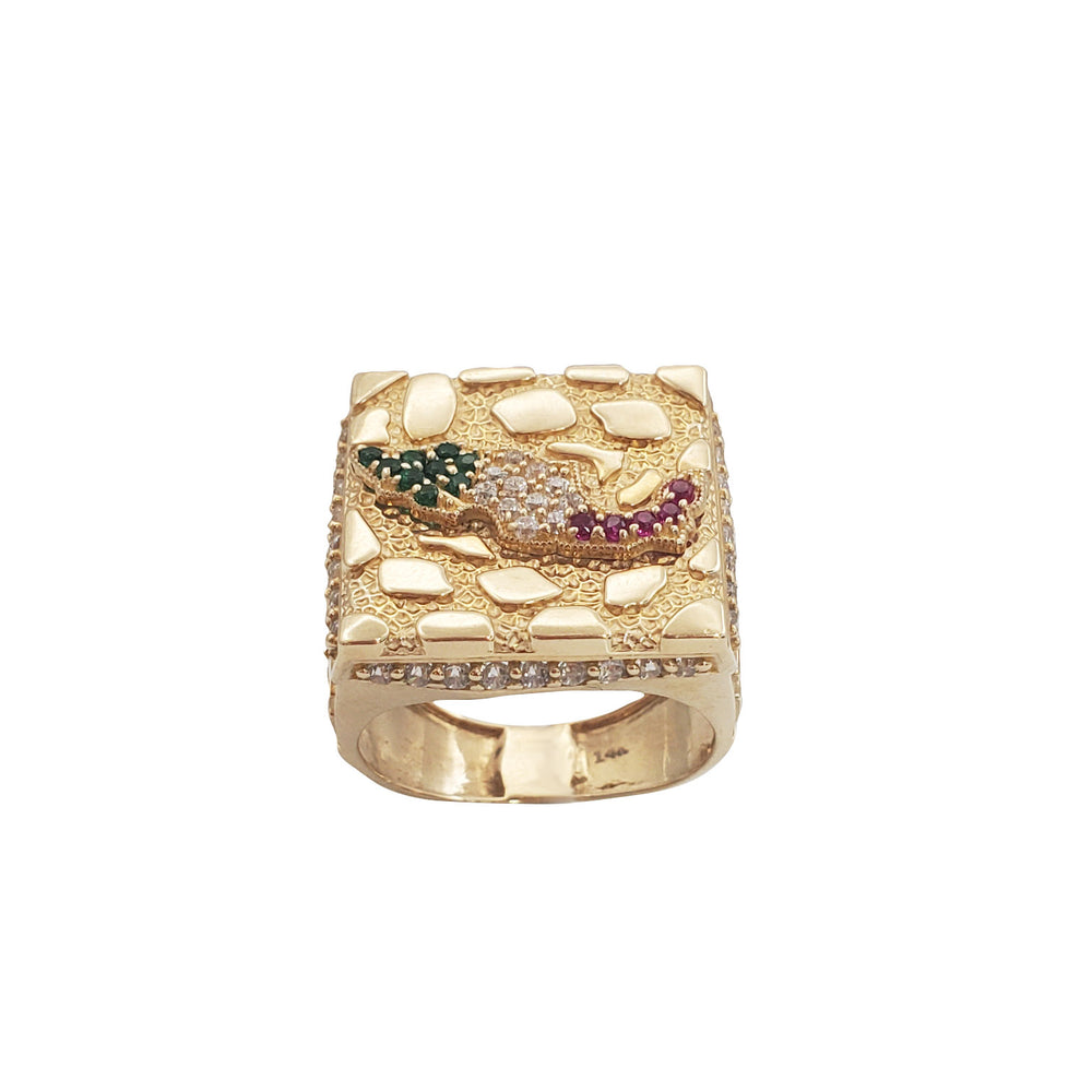 Multi-Color CZ Nugget Mexico Map Country Ring (14K)