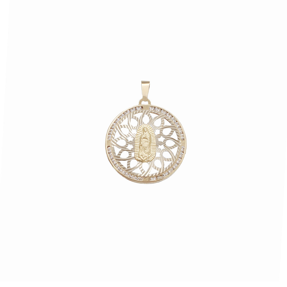 Virgin Mary Lady of Guadalupe Circle Medallion Pendant (14K)