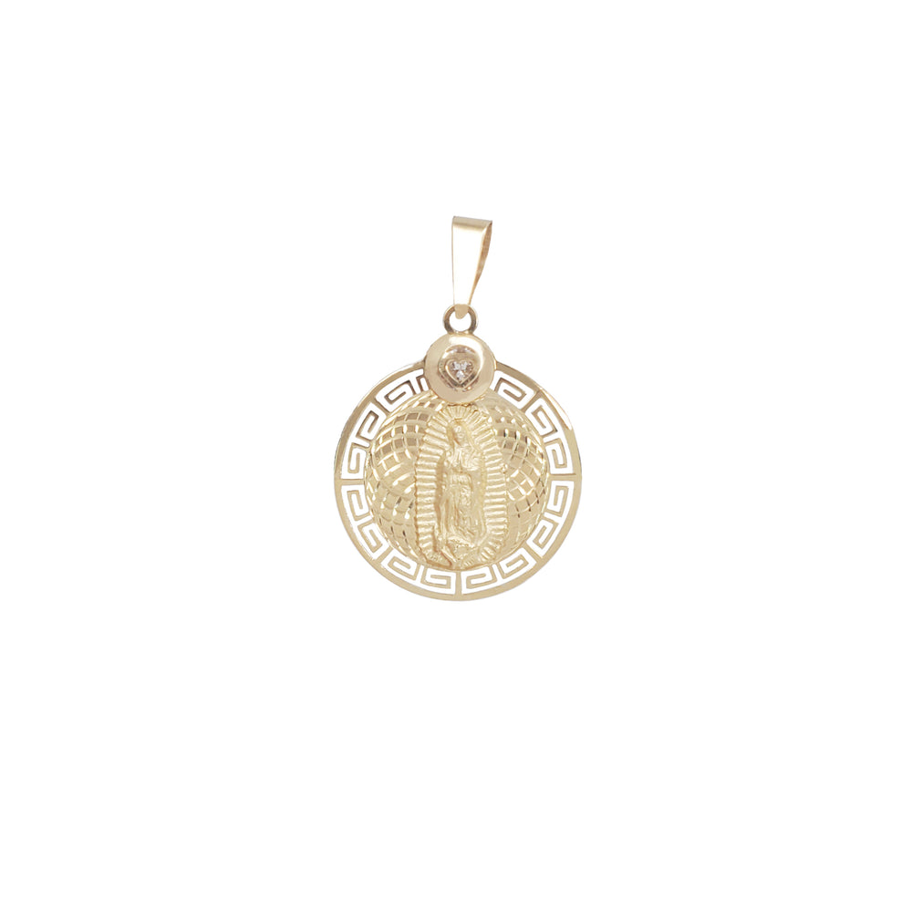 Diamond-Cut Virgin Mary Lady of Guadalupe Circle Medallion Pendant (14K)
