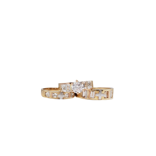 3 Piece Set Tricolor Cross Zirconia Engagement/Wedding Rings (14K)
