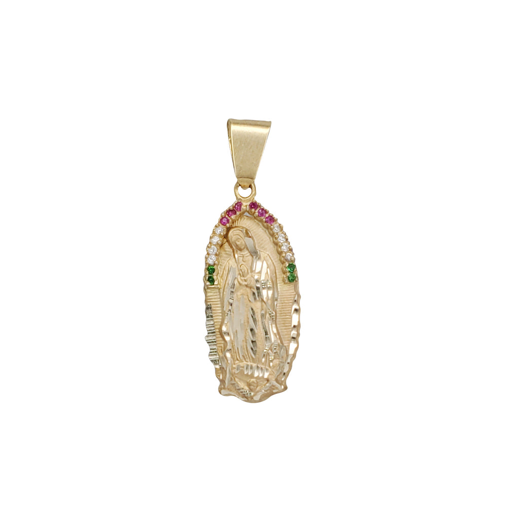 Stone-Set Oval Virgin Mary Pendant (14K)