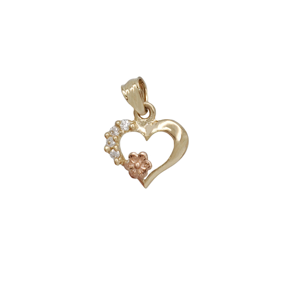 Stoneset Half-Heart Frame Flower Pendant (14K)