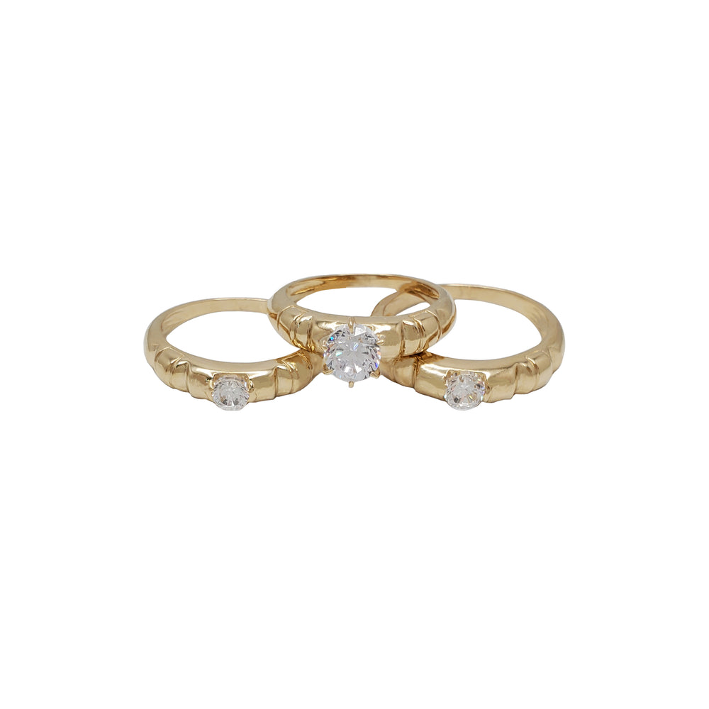 Three-Piece Set Bamboo Puff Engagement Rings (14K)