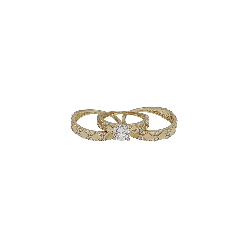 Three-Pieces CZ Milgrain Ring (14K)