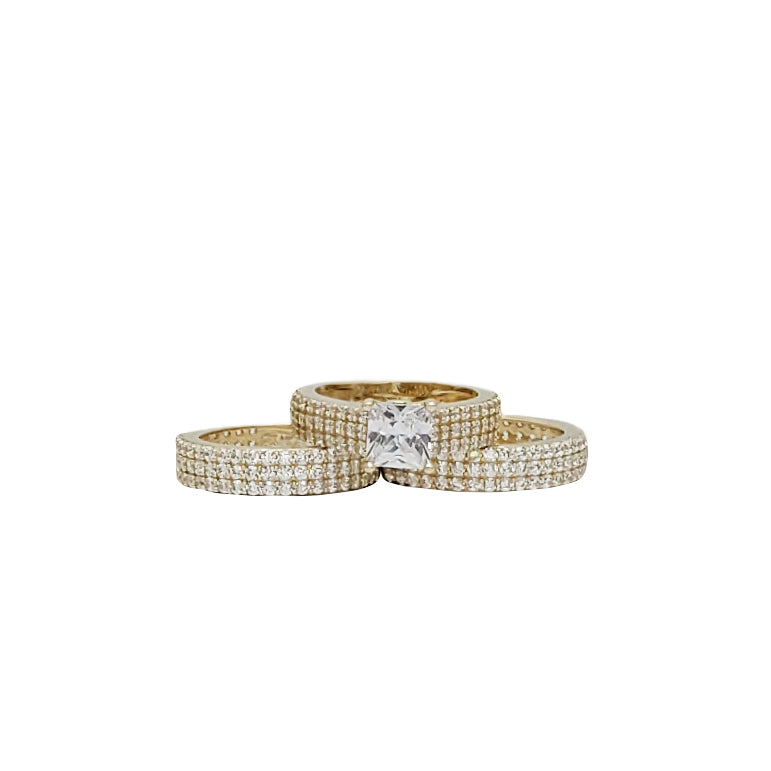 3 Piece Set Fancy Square CZ Engagement/Wedding Rings (14K)