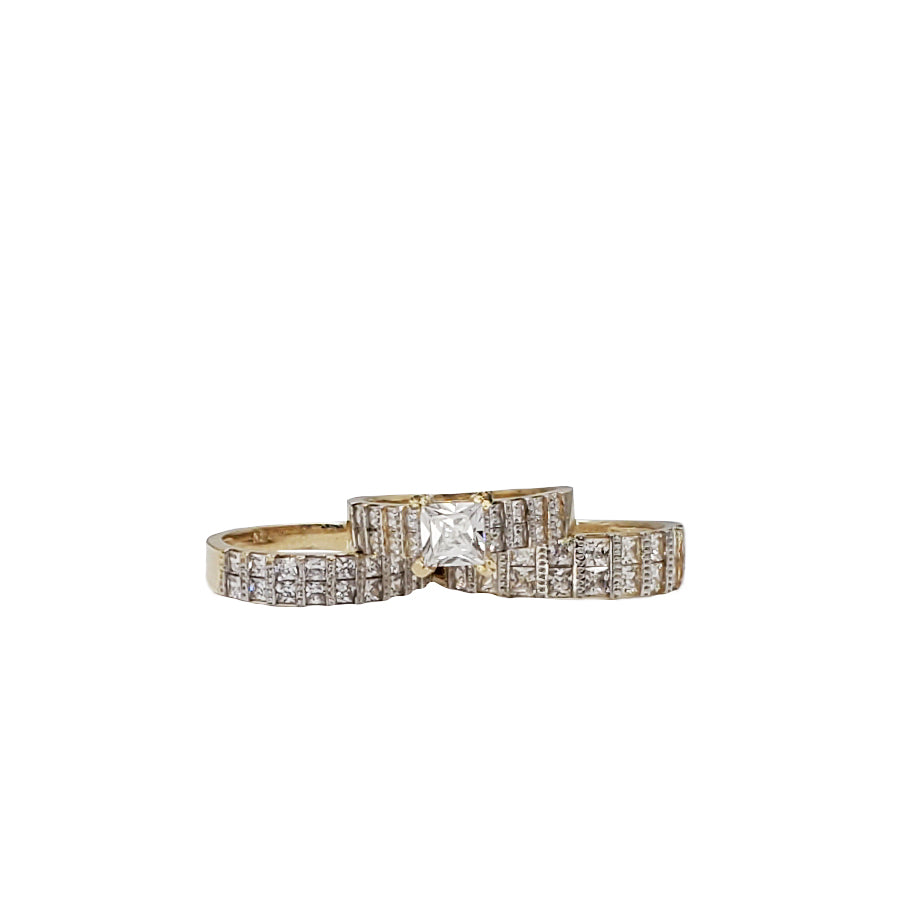 3 Piece Set Fancy Square CZ Engagement/Wedding Rings (14K)
