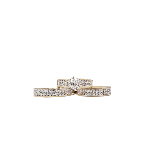 3 Piece Set Two Tone CZ Engagement/Wedding Rings (14K)
