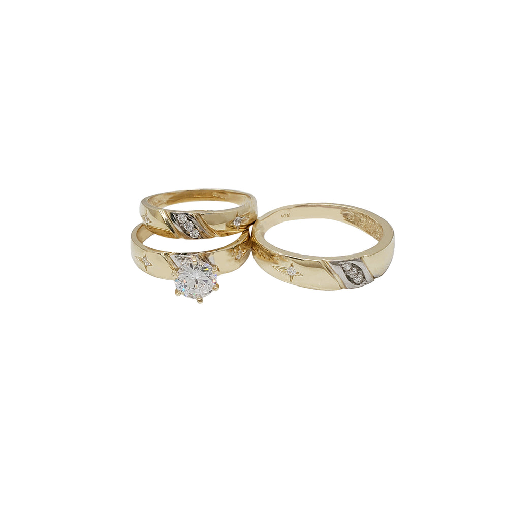 Two-Tone Three-Piece Engagement Ring Set (14K)