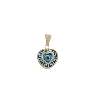 Greek Key Heart Blue Evil Eye Pendant (14K)