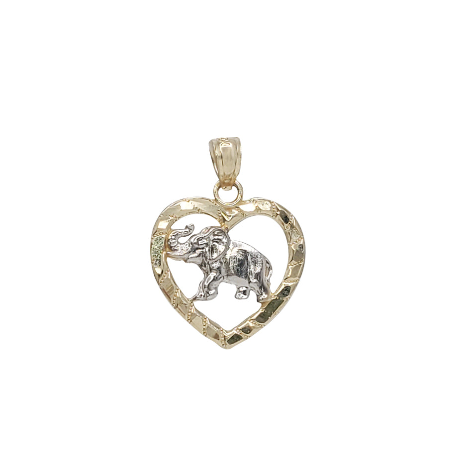Pleated Heart Frame Elephant Pendant (14K)