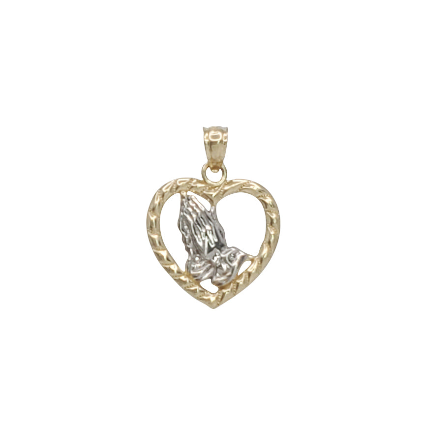 Pleated Heart Frame Praying Hand Pendant (14K)