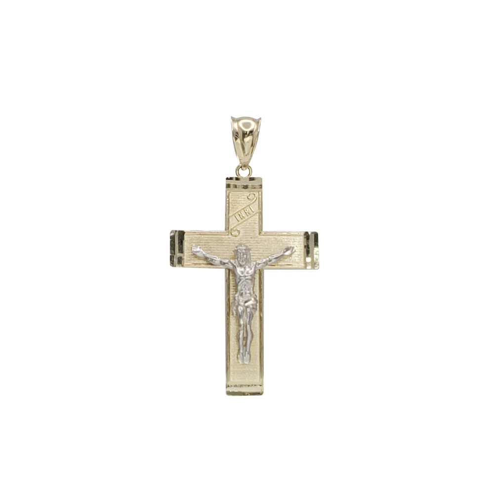 Two-Tone Diamond-Cut INRI Crucifix Pendant (14K)