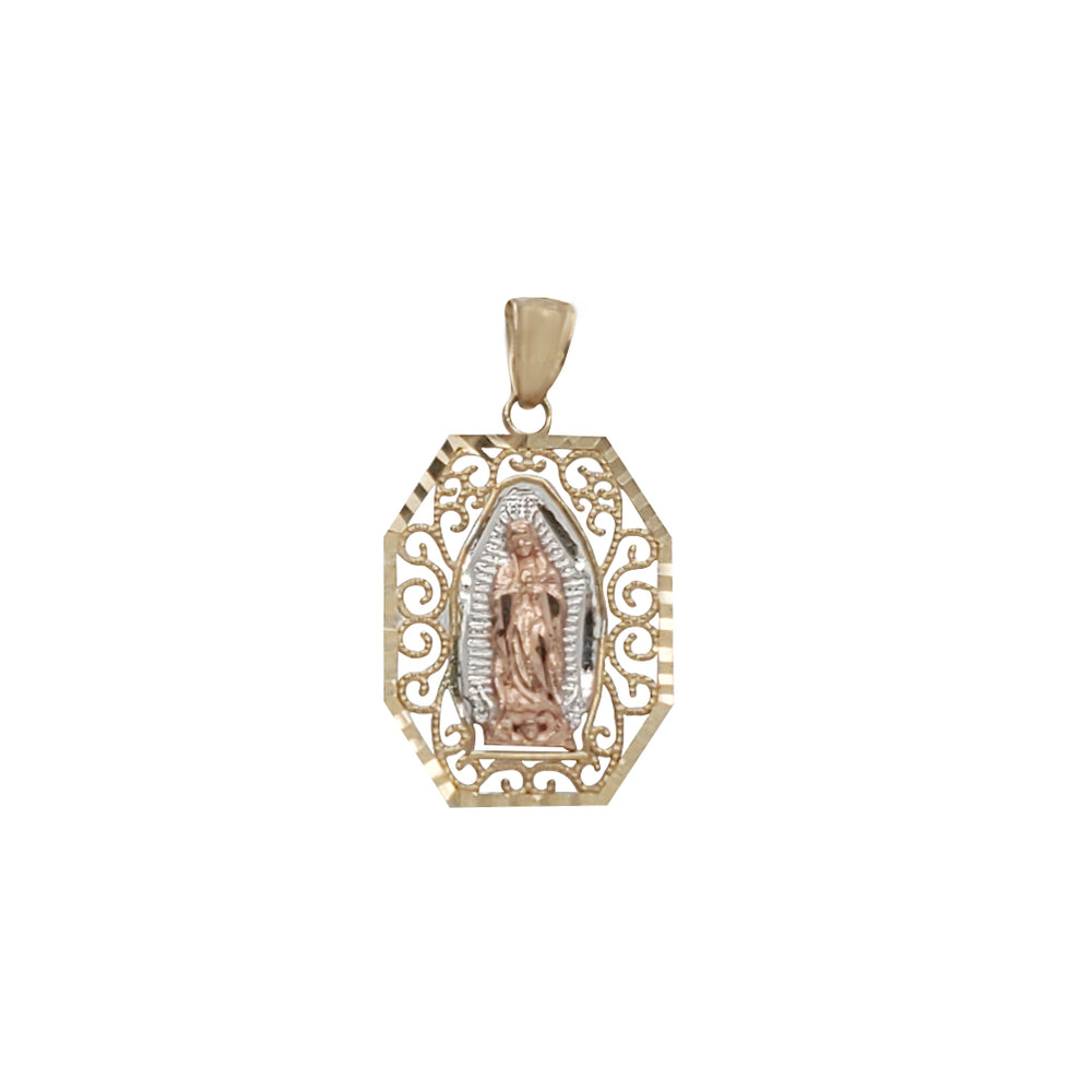 Laced Frame Tricolor Virgin Mary "Lady of Guadalupe" Pendant (10K)