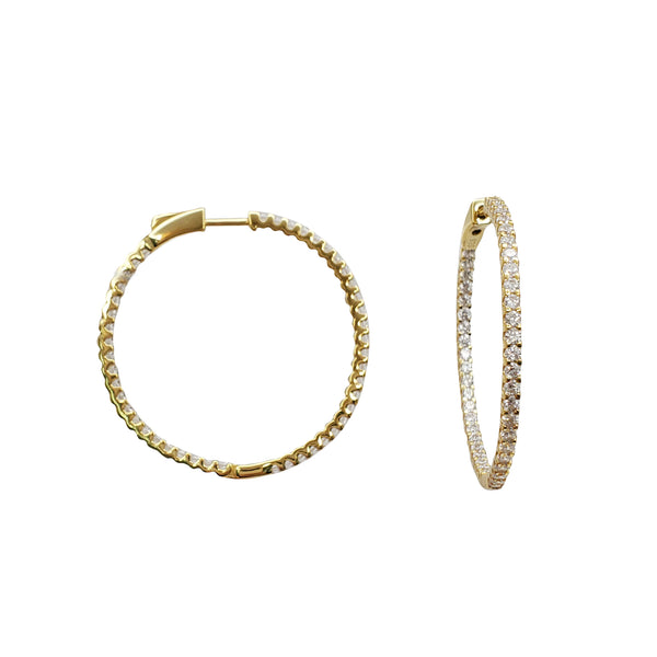 Cubic Zirconia Inside-Out Hoop Earrings (Silver; Yellow)