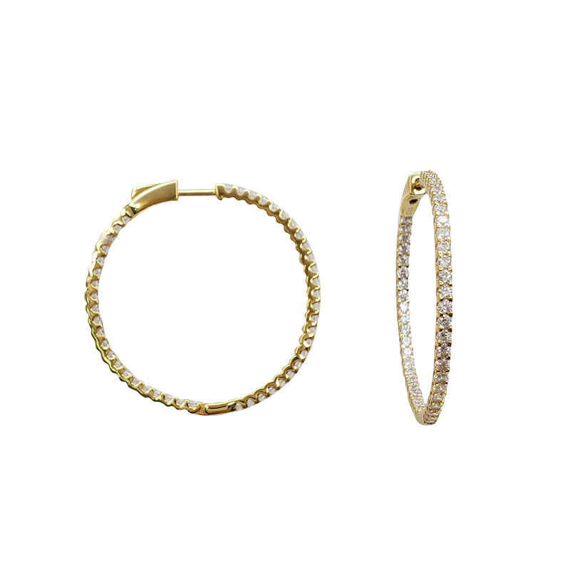 Cubic Zirconia Inside-Out Hoop Earrings (Silver; Yellow)