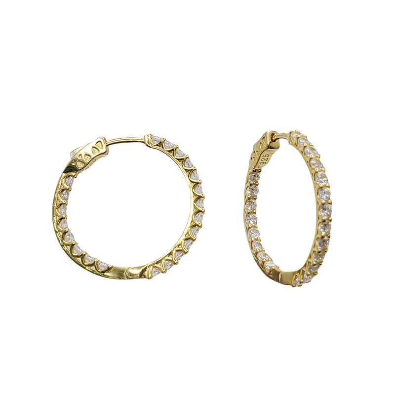 Cubic Zirconia Inside-Out Hoop Earrings (Silver; Yellow)