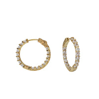 Cubic Zirconia Inside-Out Hoop Earrings (Silver; Yellow)