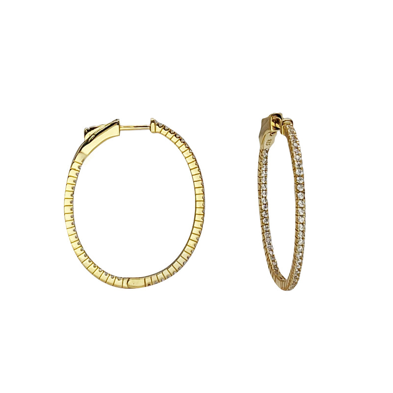 Cubic Zirconia Inside-Out Oval Hoop Earrings (Silver; Yellow)