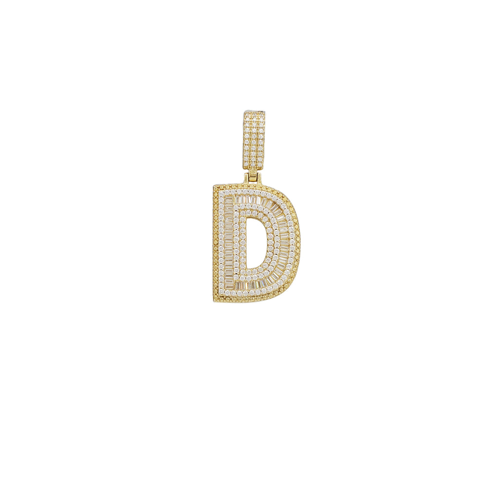 Icy lnitial Sans Serif Letter Pendant (Silver; Yellow)