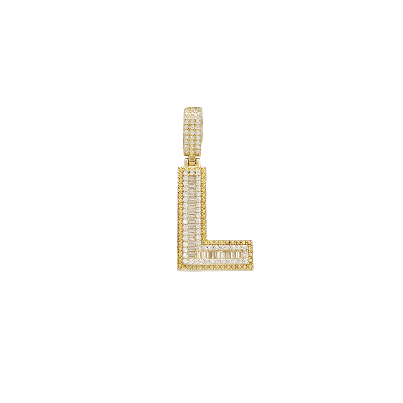 Icy lnitial Sans Serif Letter Pendant (Silver; Yellow)