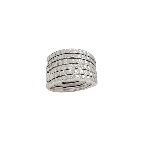 6-Row Pleated Band Fancy Ring (Silver)