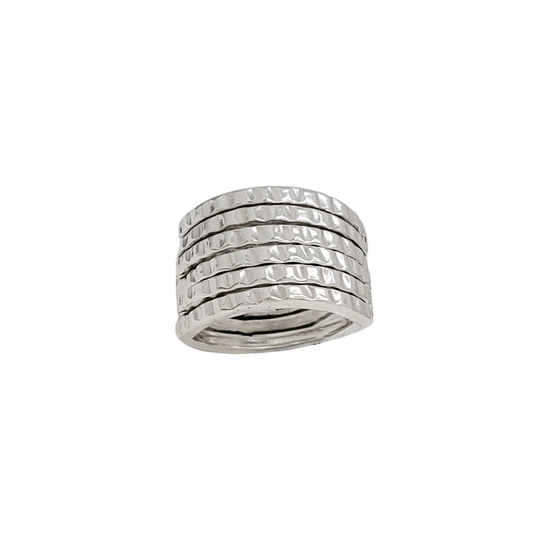 6-Row Pleated Band Fancy Ring (Silver)