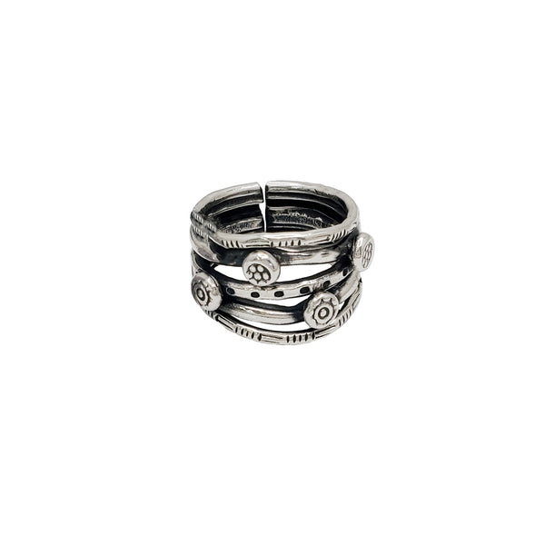 Antique-Finish 5-Row Orbit Ring (Silver)
