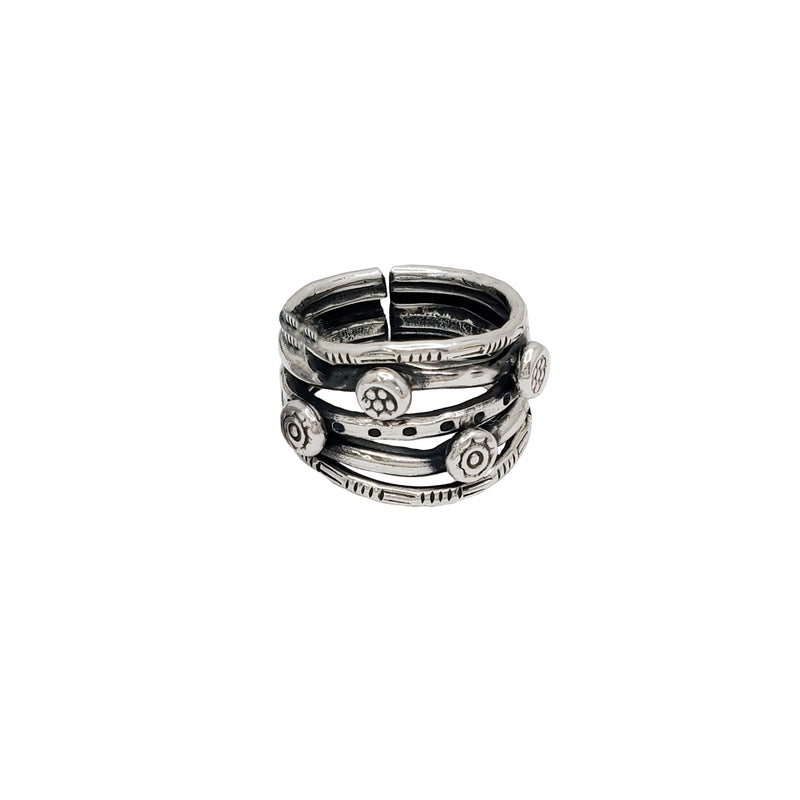 Antique-Finish 5-Row Orbit Ring (Silver)