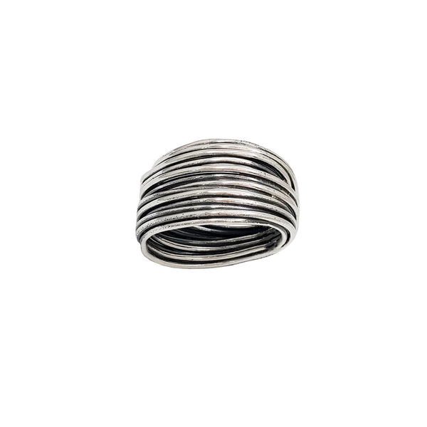 Antique Finish Wire Coil Motif Ring (Silver)