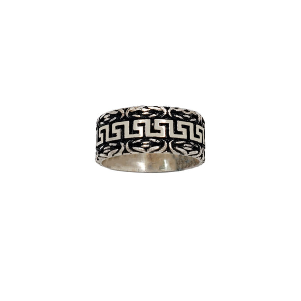 Antique Finish Greek Key Byzantine Ring (Silver)