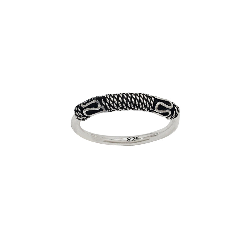 Antique-Finish Coiled Rope Motif Ring (Silver)