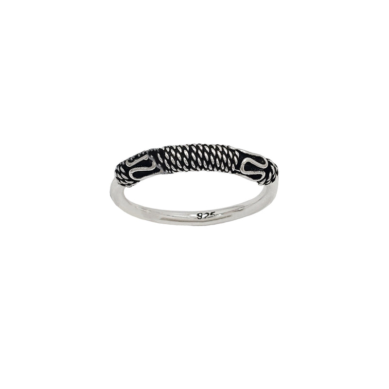 Antique-Finish Coiled Rope Motif Ring (Silver)