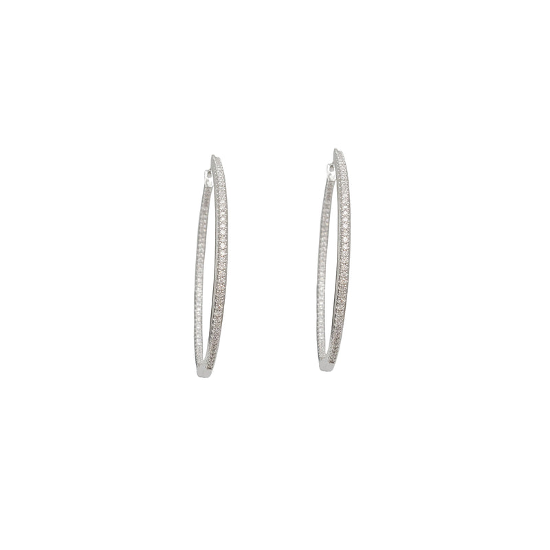 Cubic Zirconia Single-Row Pavé In and Out Hoop Earrings (Silver)