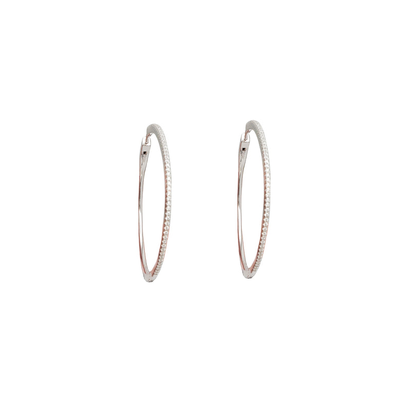 Single-Row Cubic Zirconia Hoop Earrings (Silver)