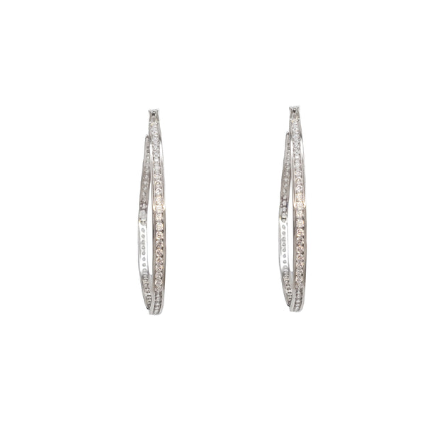 Channel-Set Cubic Zirconia Hoop Earrings (Silver)