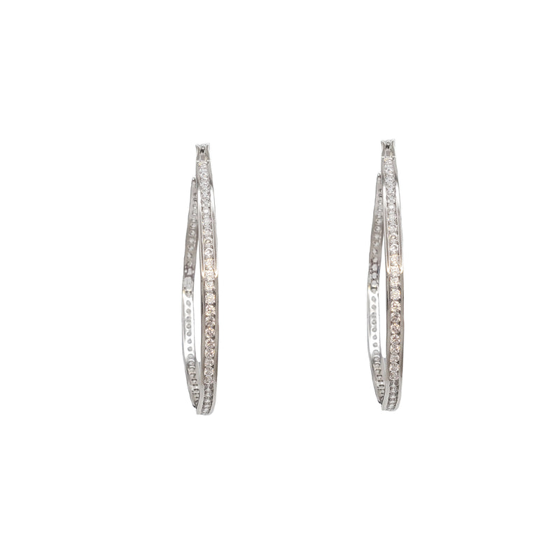 Channel-Set Cubic Zirconia Hoop Earrings (Silver)