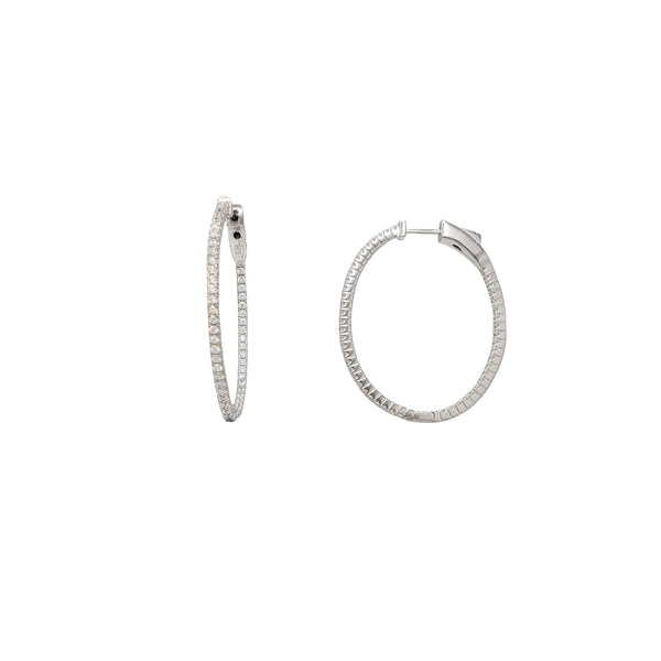 Single-Row Zirconia Oval In and Out Hoop Earrings (Silver)