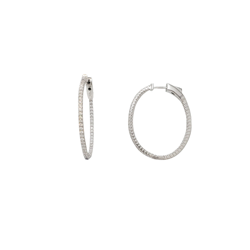 Single-Row Zirconia Oval In and Out Hoop Earrings (Silver)