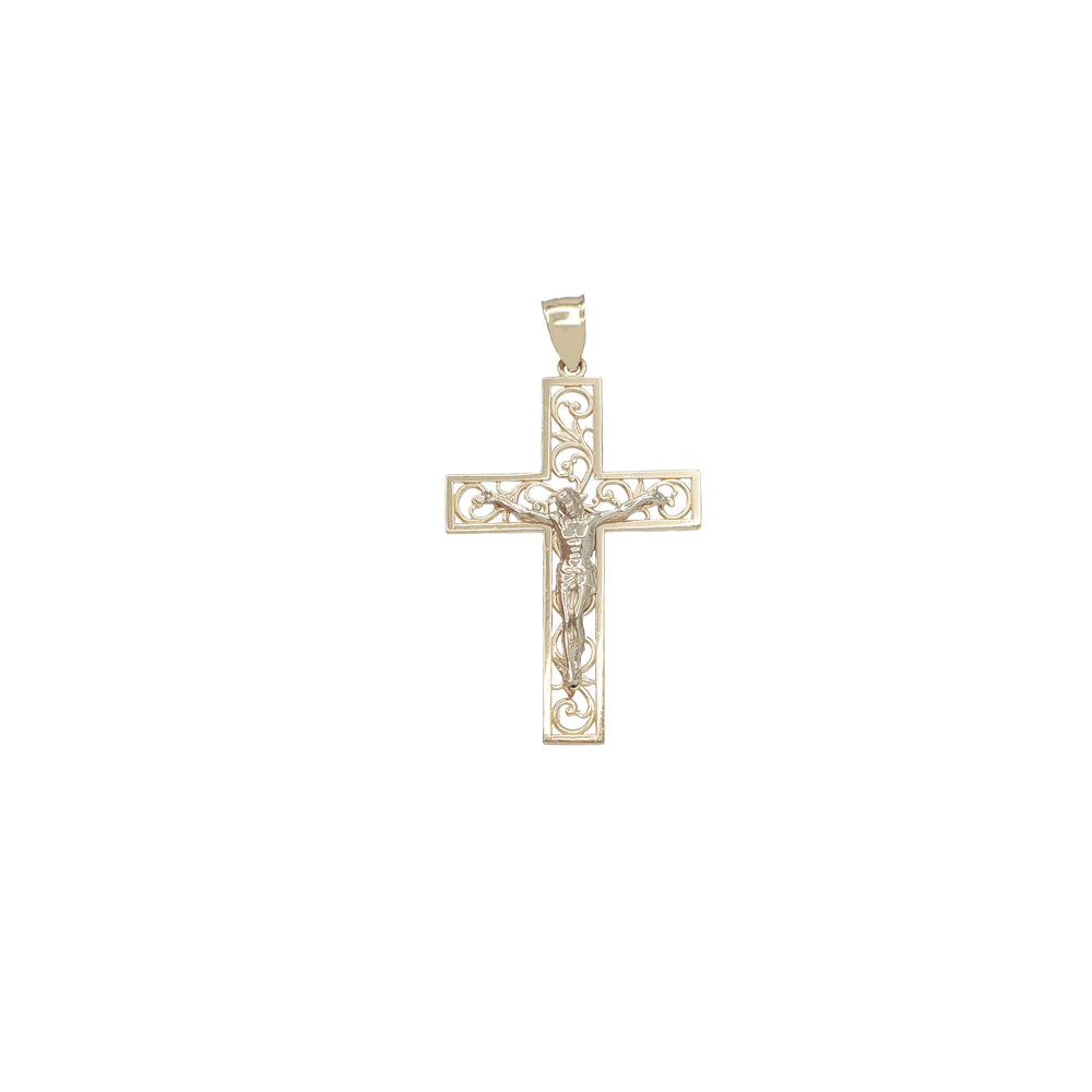 Two-Tone Vine Frame Crucifix Pendant (14K)
