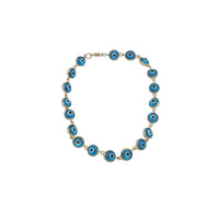 Round Bezel Blue Evil Eyes Bracelet (14K)