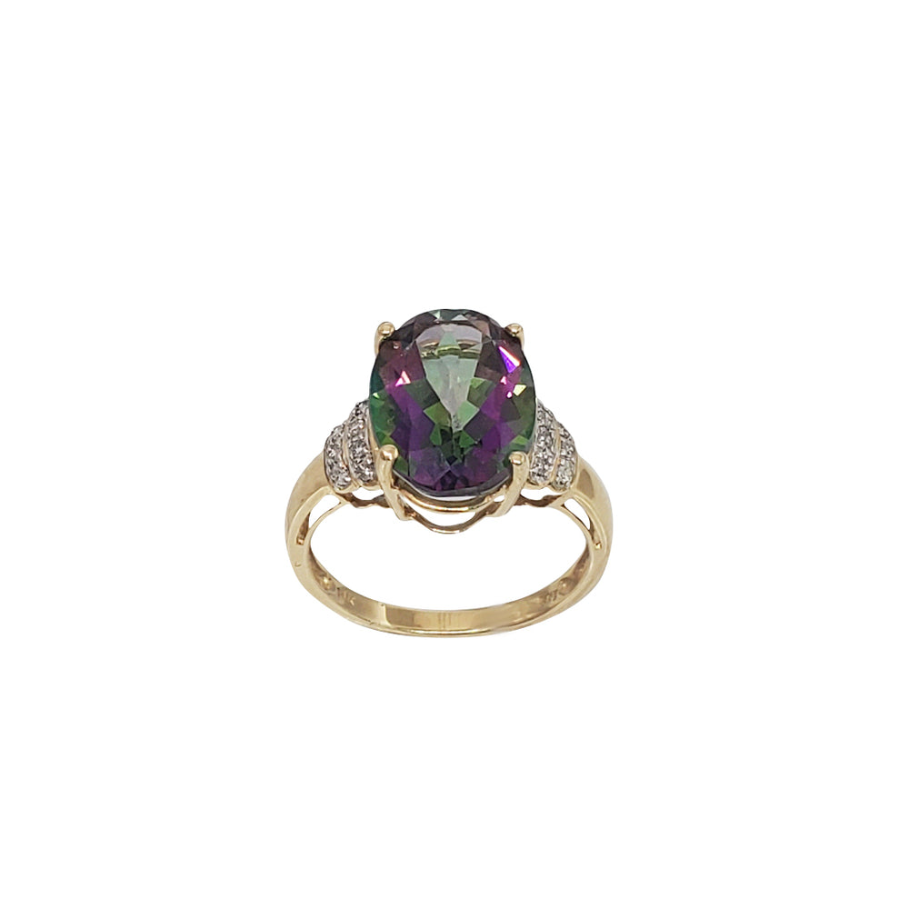 Diamond Accent Oval Mystic Topaz Ring (14K)