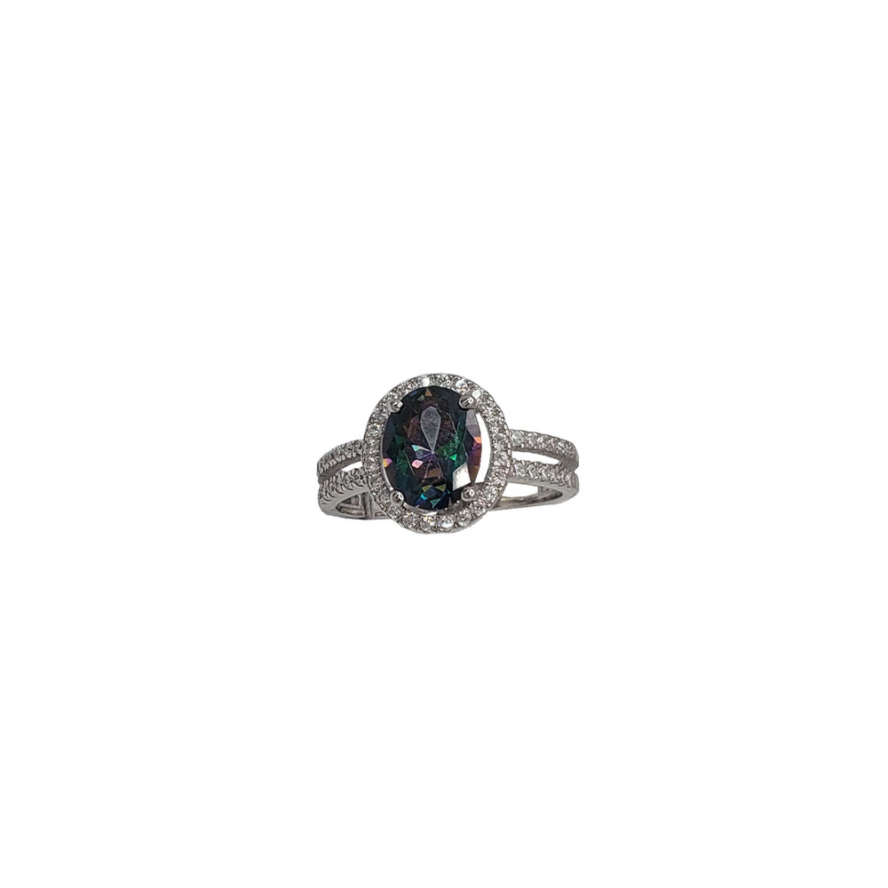 Oval Mystic Topaz Halo Ring (Silver)