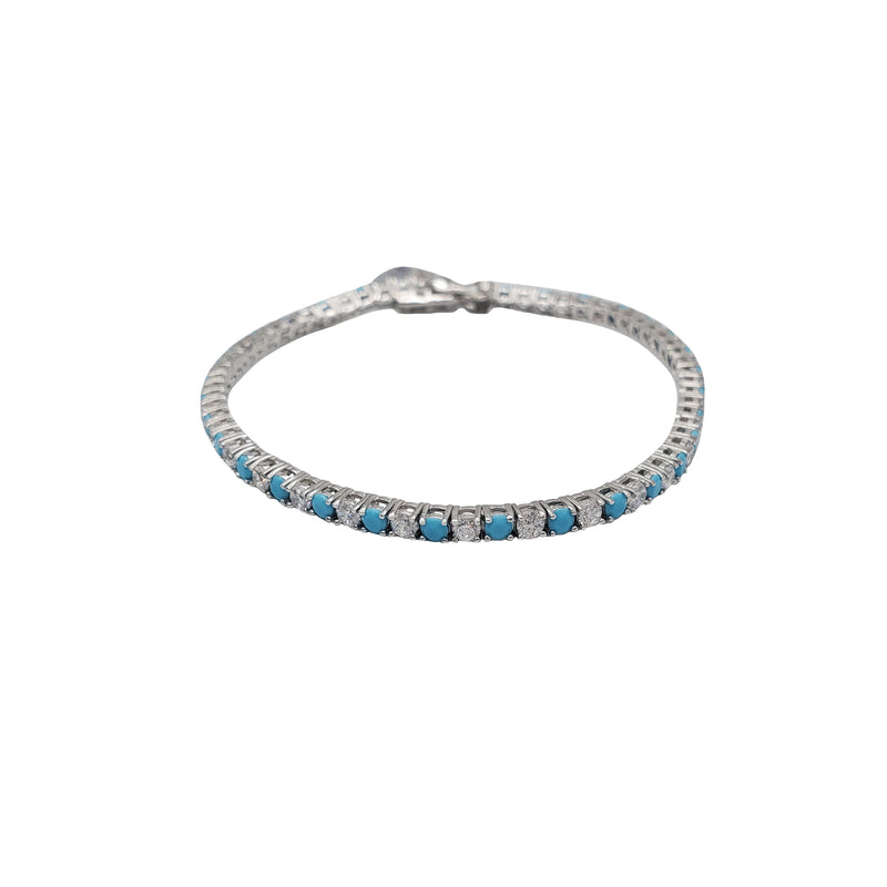 Blue & White Cubic Zirconia Tennis Bracelet (Silver)