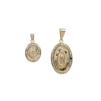 Tricolor Zirconia Virgin Mary Oval Pendant (14K)