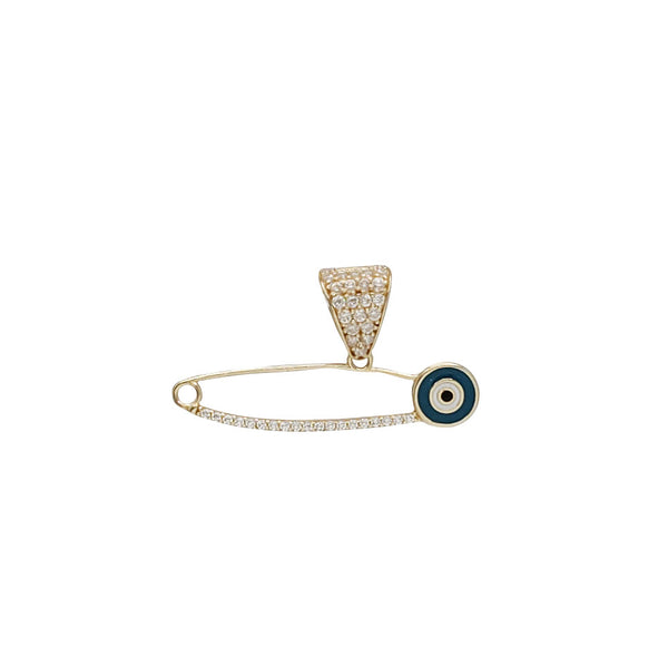 Zirconia Enamel Evil Eye Safety Pin Pendant (14K)