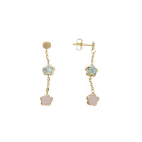 Flower Stone Dangling Stud Earrings (14K)