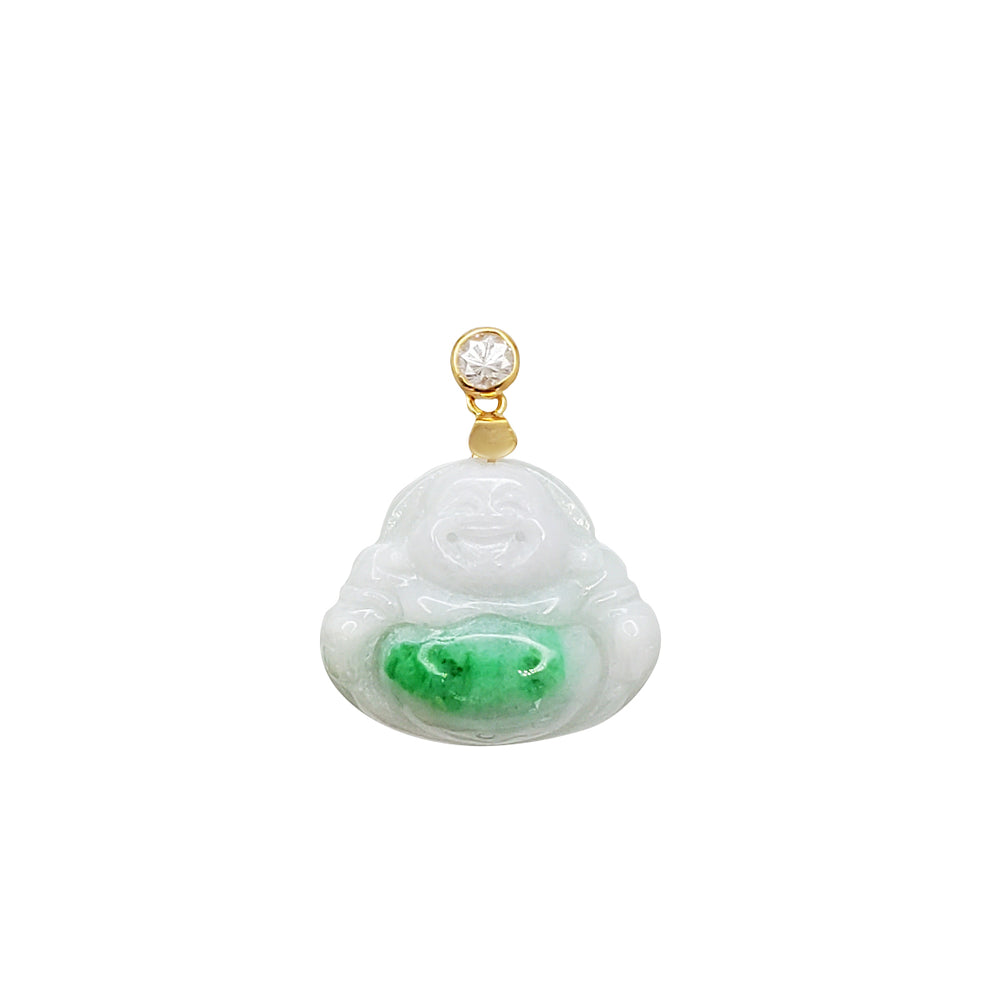 Zirconia Jade Laughing Buddha Pendant (14K)