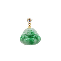 Blue Zirconia Jade Laughing Buddha Pendant (14K)